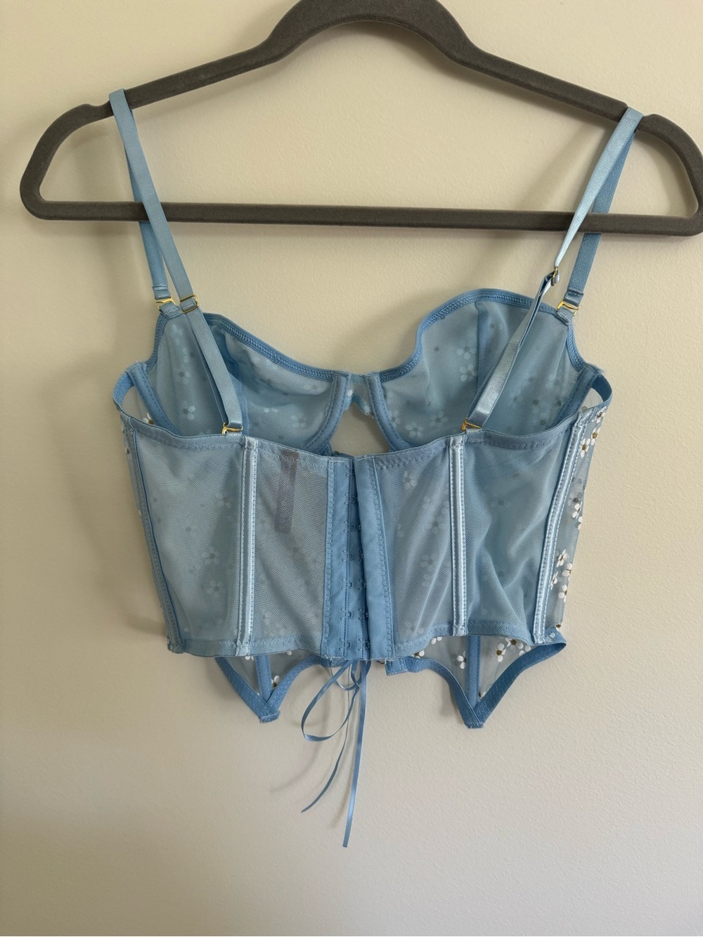 Blue Floral Lace-Up Bustier Corset Top - Picture 2 of 3